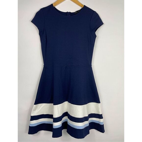 Aqua Fit & Flare Cap Sleeve Navy Dress Large - Picture 1 of 7